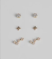Wish Upon A Star Three Pack Stud Earring Set