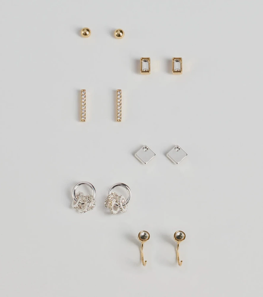 Glam Variety Six-Pack Stud Earrings Set
