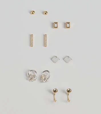 Glam Variety Six-Pack Stud Earrings Set