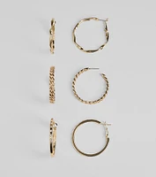 Gorgeous Three-Pack Hoop Earrings Set