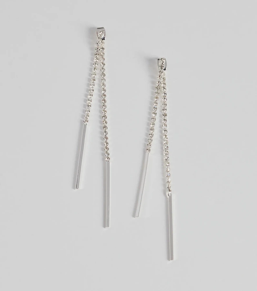 Glam Trend Rhinestone Front-To-Back Linear Earrings