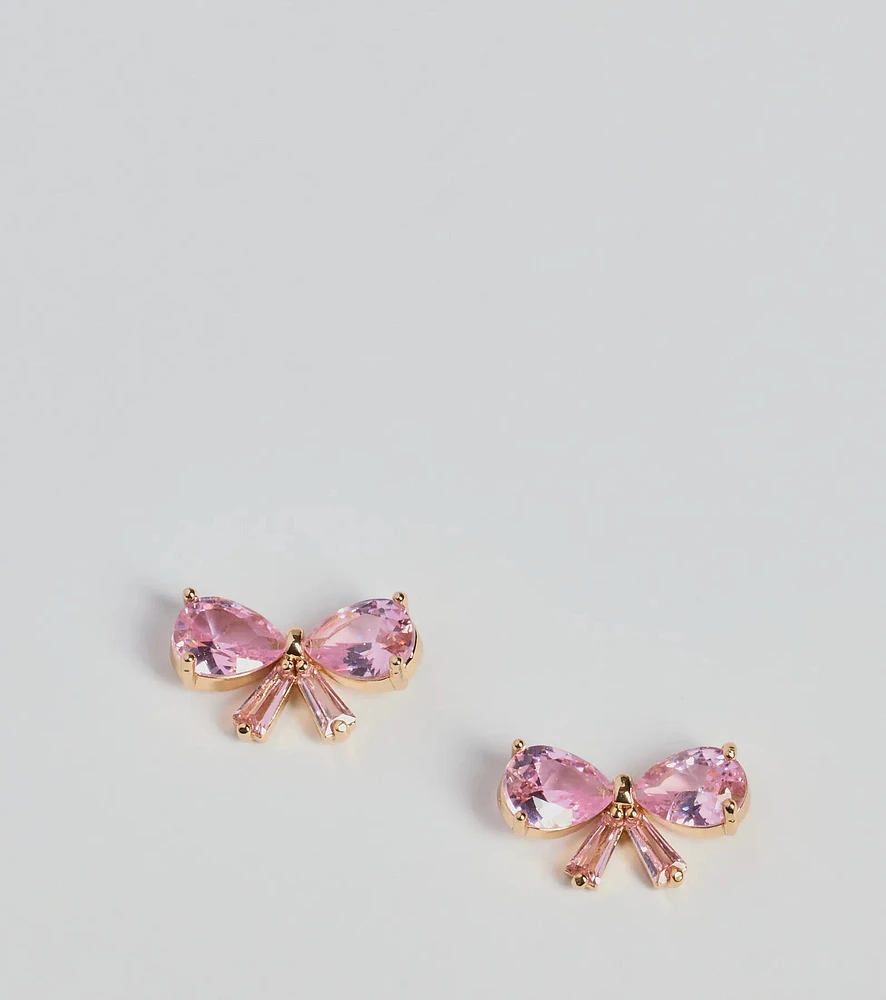 Ever So Charmed Rhinestone Bow Stud Earrings