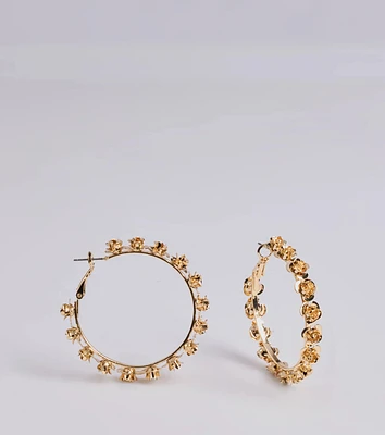 Luxe Bloom Floral Trim Hoop Earrings