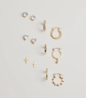 Trendy Six-Pack Stud And Hoop Earrings Set