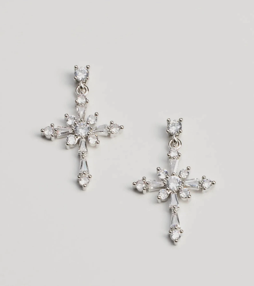 Divine Dazzle Cubic Zirconia Cross Charm Earrings