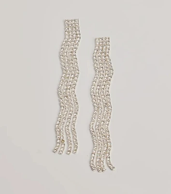 Glam Moment Wavy Rhinestone Fringe Earrings