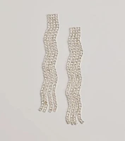 Glam Moment Wavy Rhinestone Fringe Earrings