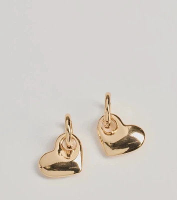Whimsical Romance Heart Charm Huggie Earrings