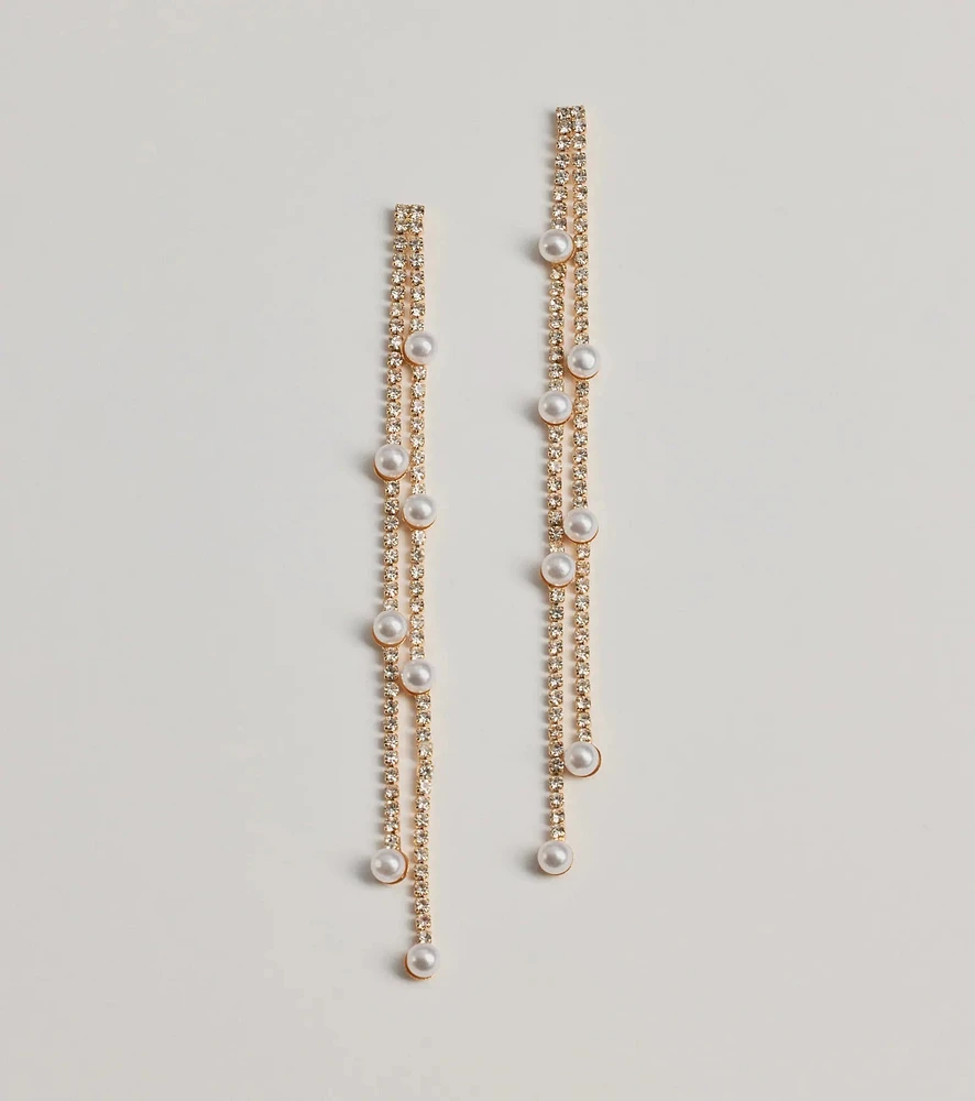 Dainty Luxe Faux Pearl And Rhinestone Earrings