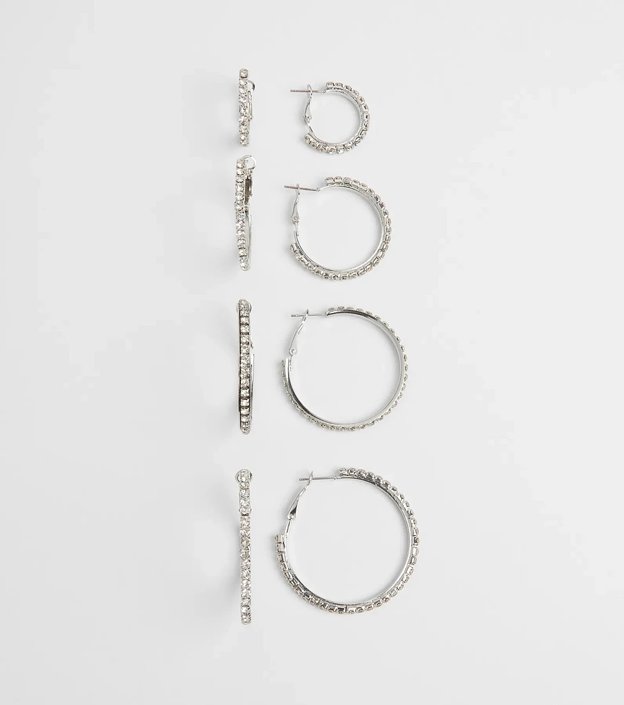 Classic Shine Rhinestone Hoop Earrings Set