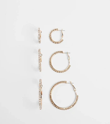 Classic Shine Rhinestone Hoop Earrings Set