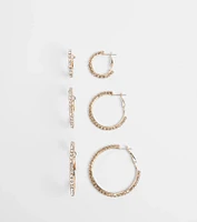 Classic Shine Rhinestone Hoop Earrings Set