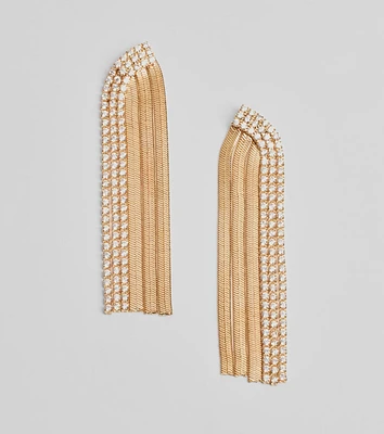 Edgy Sparkle Rhinestone Snake Chain Fringe Earrings