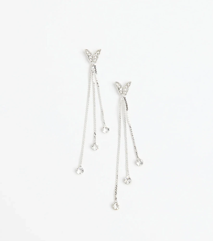 Dreamy Chic Rhinestone Butterfly Chain Earrings