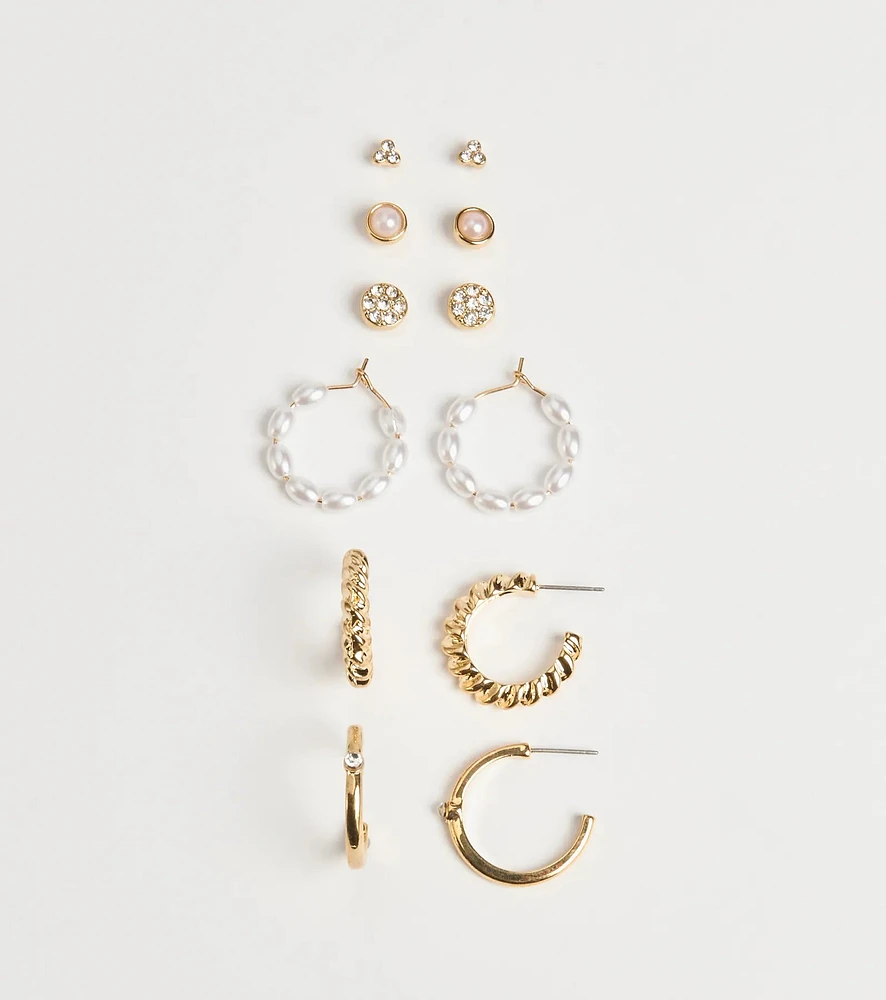 Trendy Glam Rhinestone And Pearl Earrings Set