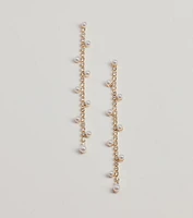 Sparkling Elegance Faux Pearl And Rhinestone Linear Earrings