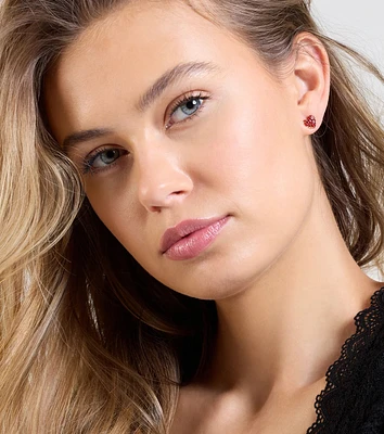Searching For Love Heart Rhinestone Stud Earrings