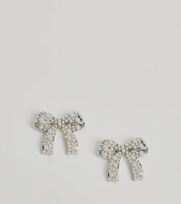 Sweetly Chic Faux Pearl Bow Stud Earrings