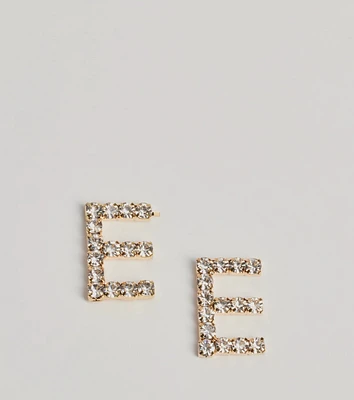 E Initial Rhinestone Stud Earrings