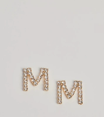 Initial Rhinestone Stud Earrings