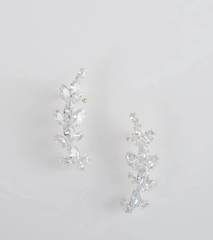 Statement Cubic Zirconia Leaf Ear Crawlers