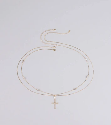 In Full Faith Cross Rhinestone Charm Belly Chain