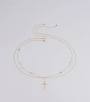 In Full Faith Cross Rhinestone Charm Belly Chain