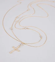 In Full Faith Cross Rhinestone Charm Belly Chain