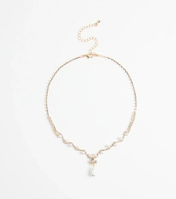 Chic Elegance Rhinestone And Pearl Necklace