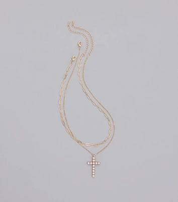 Devoted Love Faux Pearl Cross Chain Necklace