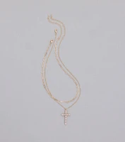 Devoted Love Faux Pearl Cross Chain Necklace