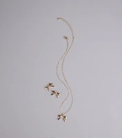 So Charming Bow Necklace And Stud Earrings Set