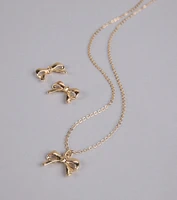 So Charming Bow Necklace And Stud Earrings Set