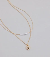 Dainty Heart Lock Charm Layered Necklace