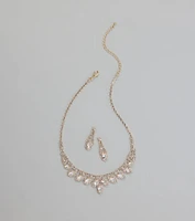 Glam Marquise Rhinestone Necklace And Earrings Set