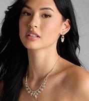 Glam Marquise Rhinestone Necklace And Earrings Set