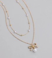Sweet Trend Bow Pearl Layered Necklace