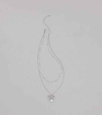 Sweet Trend Bow Pearl Layered Necklace