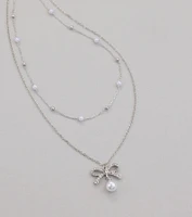 Sweet Trend Bow Pearl Layered Necklace