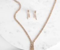 Rhinestone Fringe Lariat And Duster Earrings