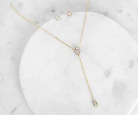 Cubic Zirconia Lariat Teardrop Necklace Set