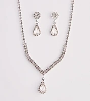 Elegant Style Rhinestone Necklace And Earrings Set