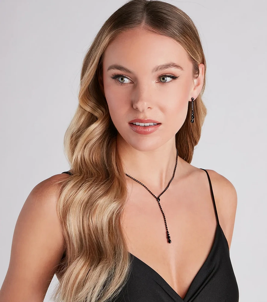 Delicate Shine Rhinestone Lariat Earring Set