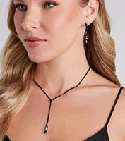 Delicate Shine Rhinestone Lariat Earring Set