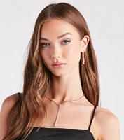 Delicate Shine Rhinestone Lariat Earring Set