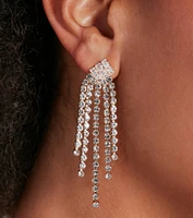 Level Up The Glitz Rhinestone Fringe Necklace And Earrings Set
