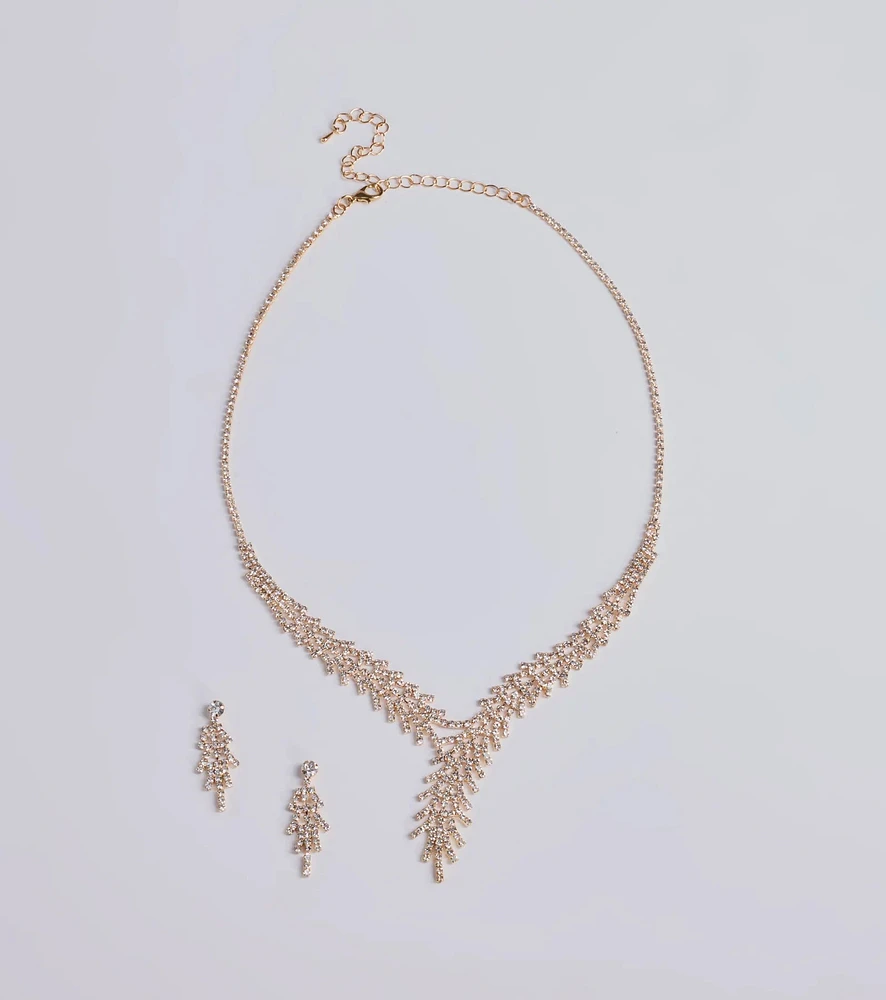All That Glitz Rhinestone Fringe Necklace And Earrings Set