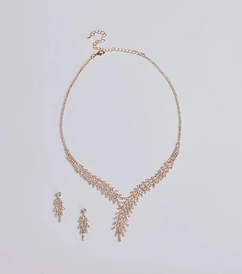 All That Glitz Rhinestone Fringe Necklace And Earrings Set