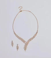 All That Glitz Rhinestone Fringe Necklace And Earrings Set