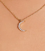 Dainty Cubic Zirconia Moon Charm Necklace